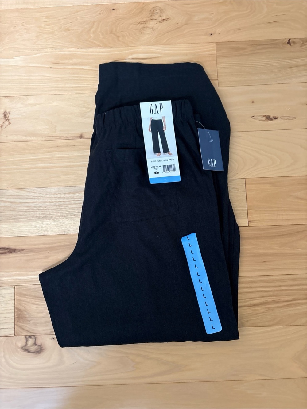 NWT Women’s GAP Black Pull-On Linen Straight-Leg Trousers Drawstring.!